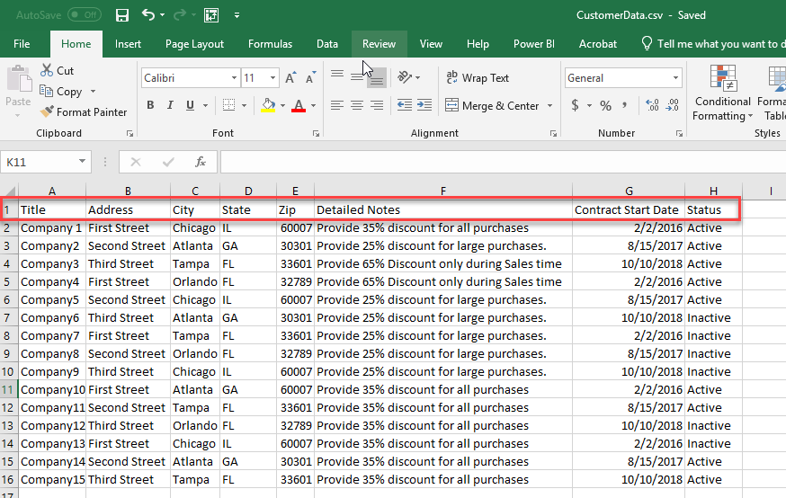 CSV File and Review