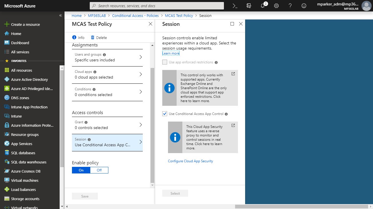Enforce MCAS protection using the Cloud App Security Portal.
