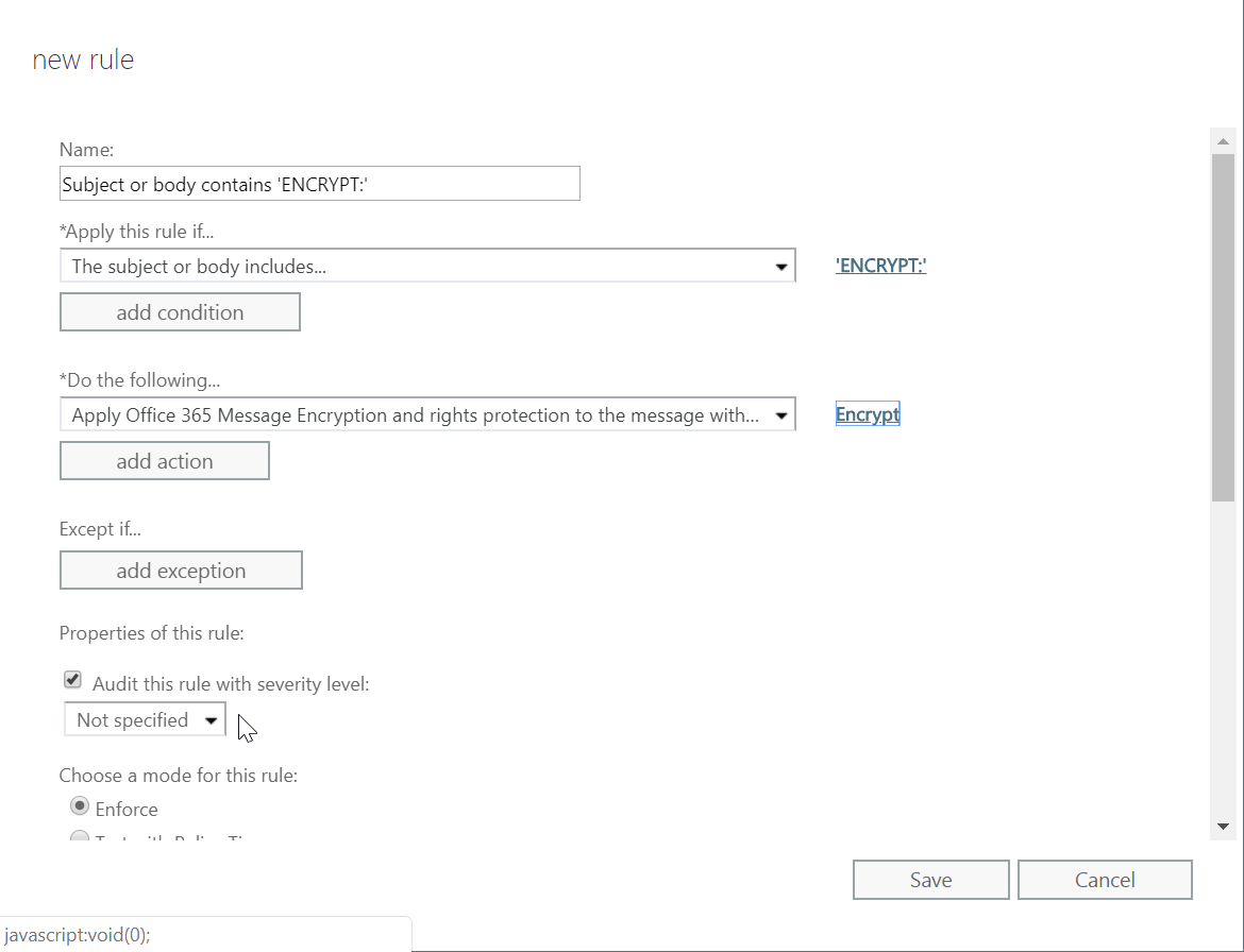 Office 365 Message Encryption screenshot
