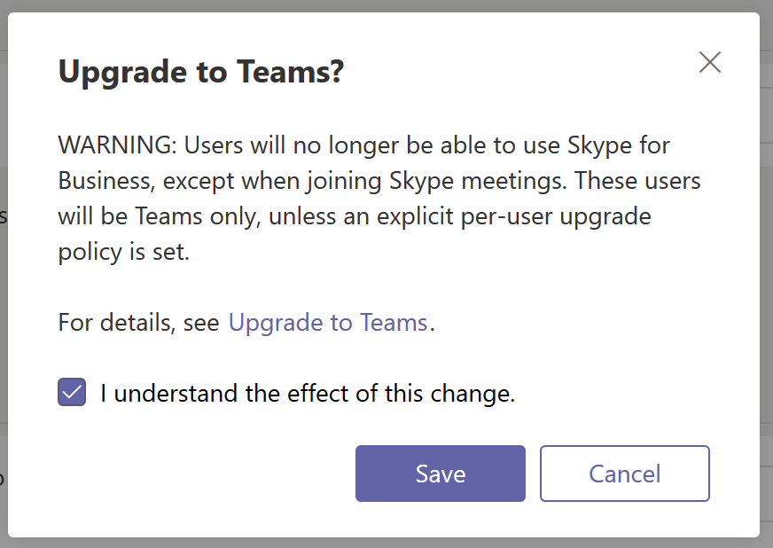 Upgrade to Teams screenshot.