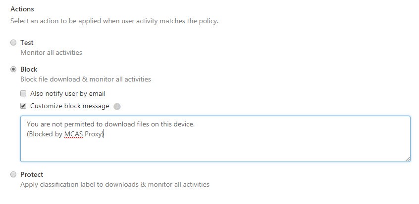 Action to be applied when user matches policy.