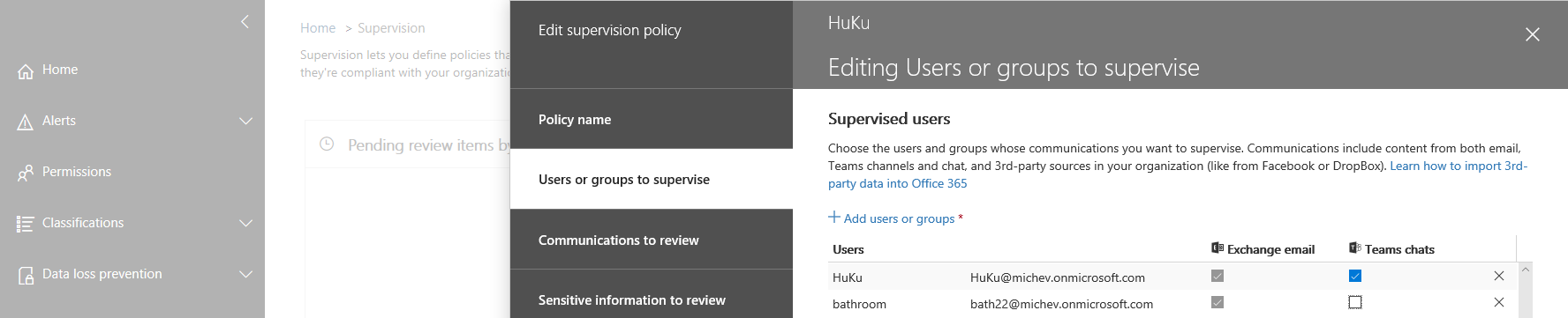 Office 365 Supervision Improvements