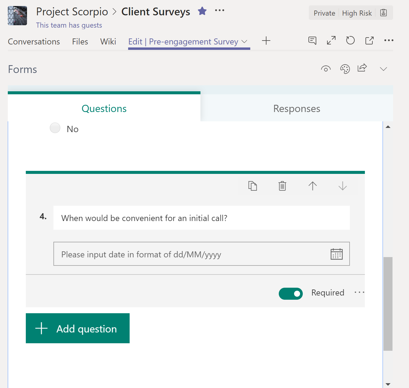 Add questions to Microsoft Forms