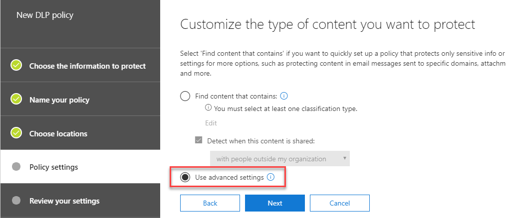Customize the type of content you want to protect