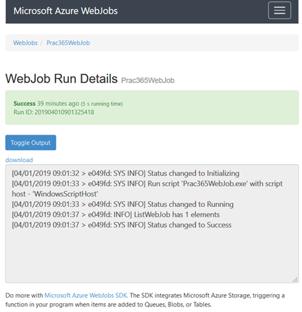 WebJob Run Details