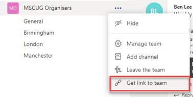 Get link to the team