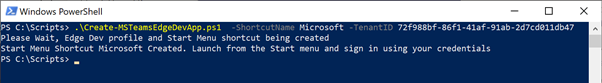 What PowerShell will look like when running Teams Web Apps