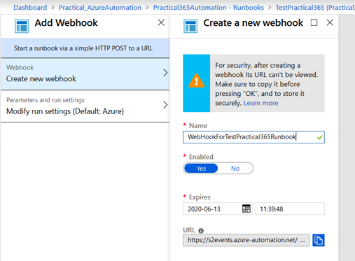 Add Webhook Azure Automation