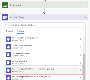Create a task step to Microsoft Teams