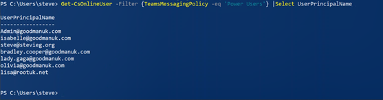 Using Powershell to apply Messaging Policies to Teams Users