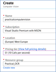 Create Azure OCR service