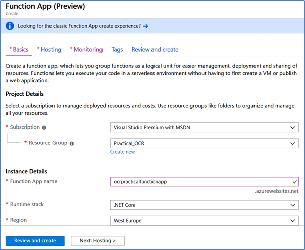 Function App Preview with Azure OCR