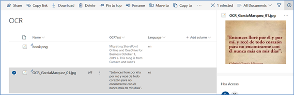 Azure OCR and SharePoint results