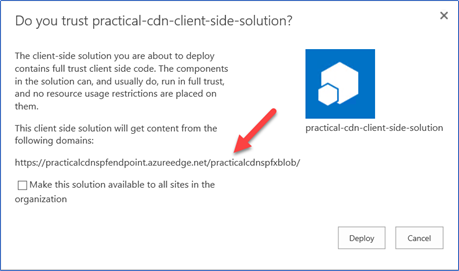 Message shown when upload file to Azure CDN