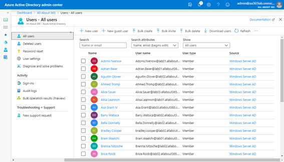 Azure Active Directory Admin Center - All users