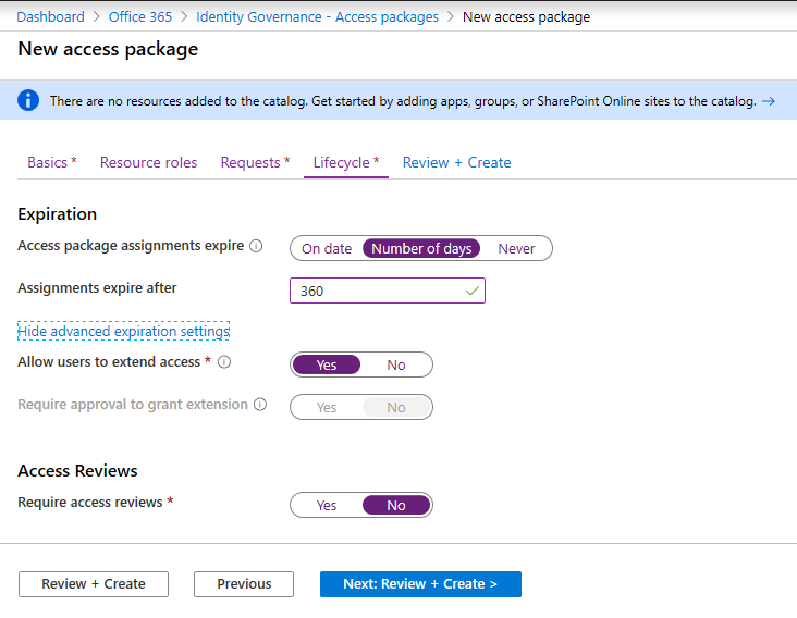 New access package number of days