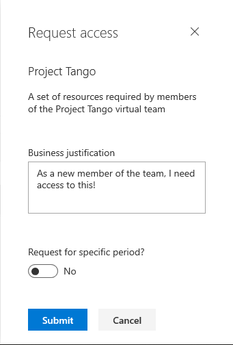 request access for entitlement management