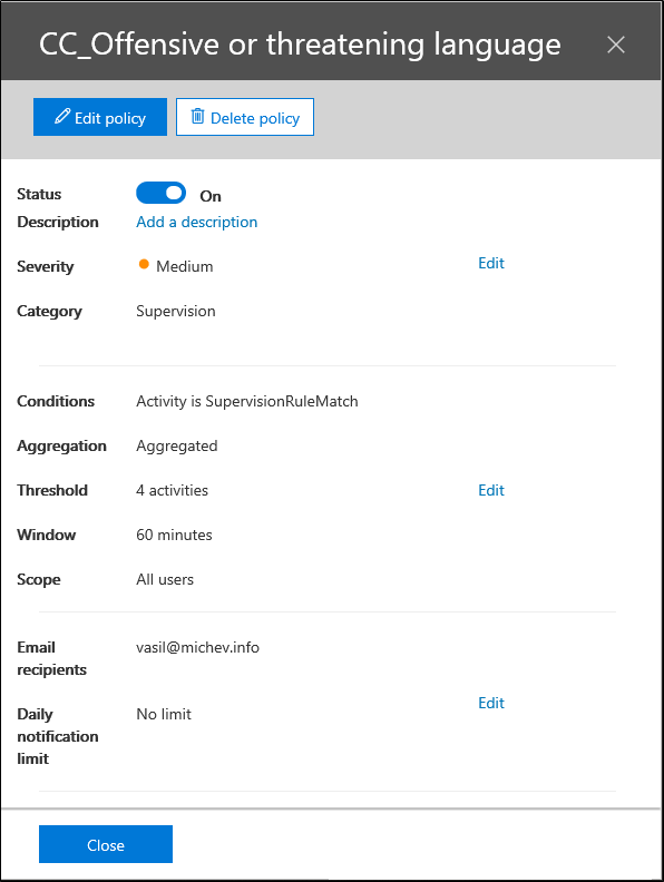 How to create a Communication compliance policy