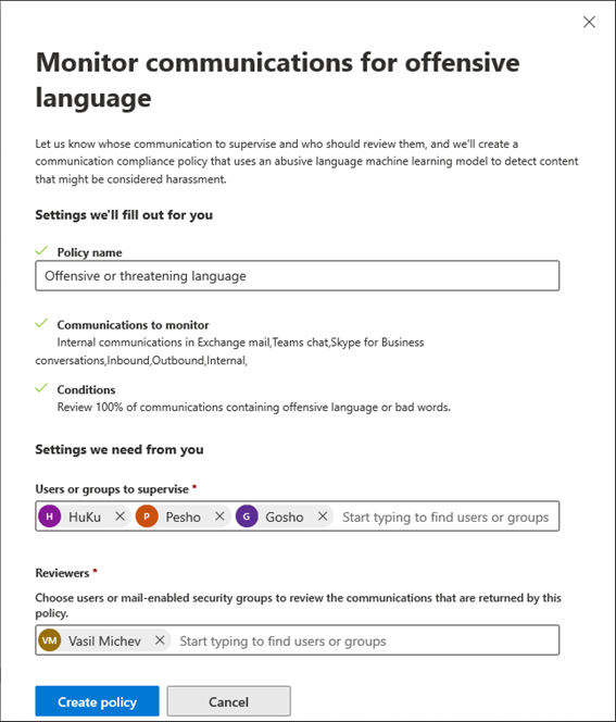 Monitor communications for offensive language