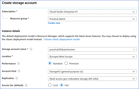 Create storage account for Azure Batch