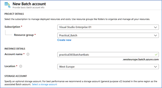 New Azure Batch account