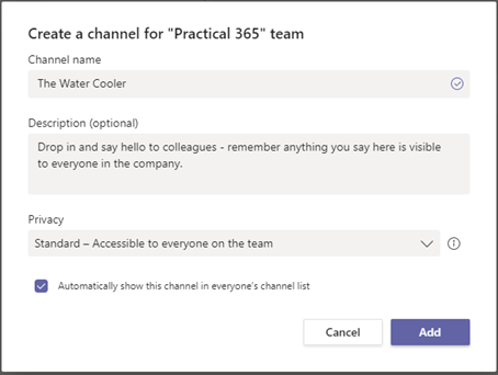 Create an all company Team for better communications and to enable cross-department chat