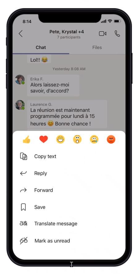 Inline chat message translation for iOS