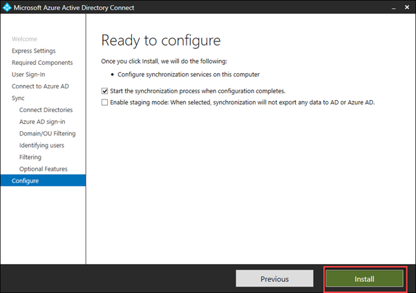 Ready to configure Azure AD Connect