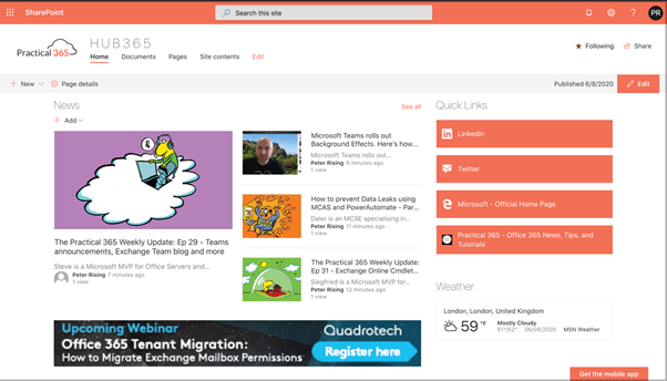 Creating a modern SharePoint Online Intranet – Part Three