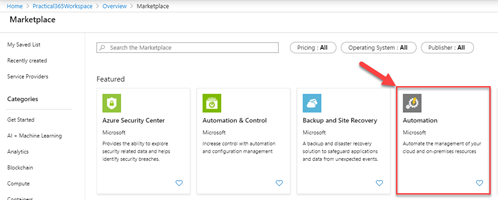 Select Azure Automation