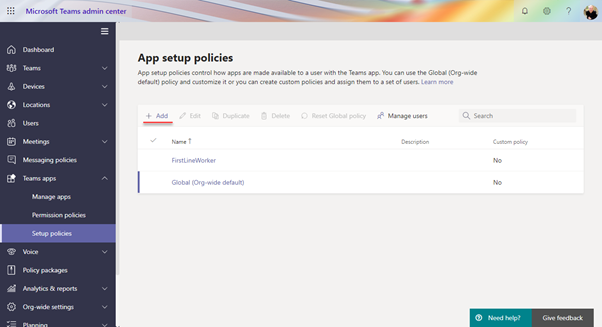 Create an app setup policy for your Yammer Communities app