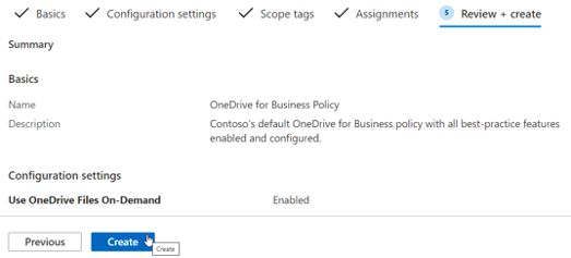 Configuration profile for review and create screen for Intune Policies