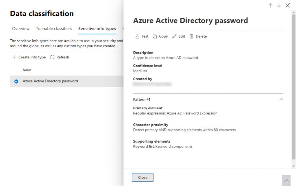 Definition for the Azure Active Directory password custom sensitive information type