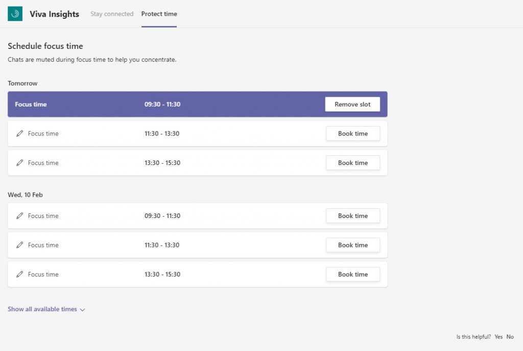 Protecting focus time in the Viva Insights for Teams app